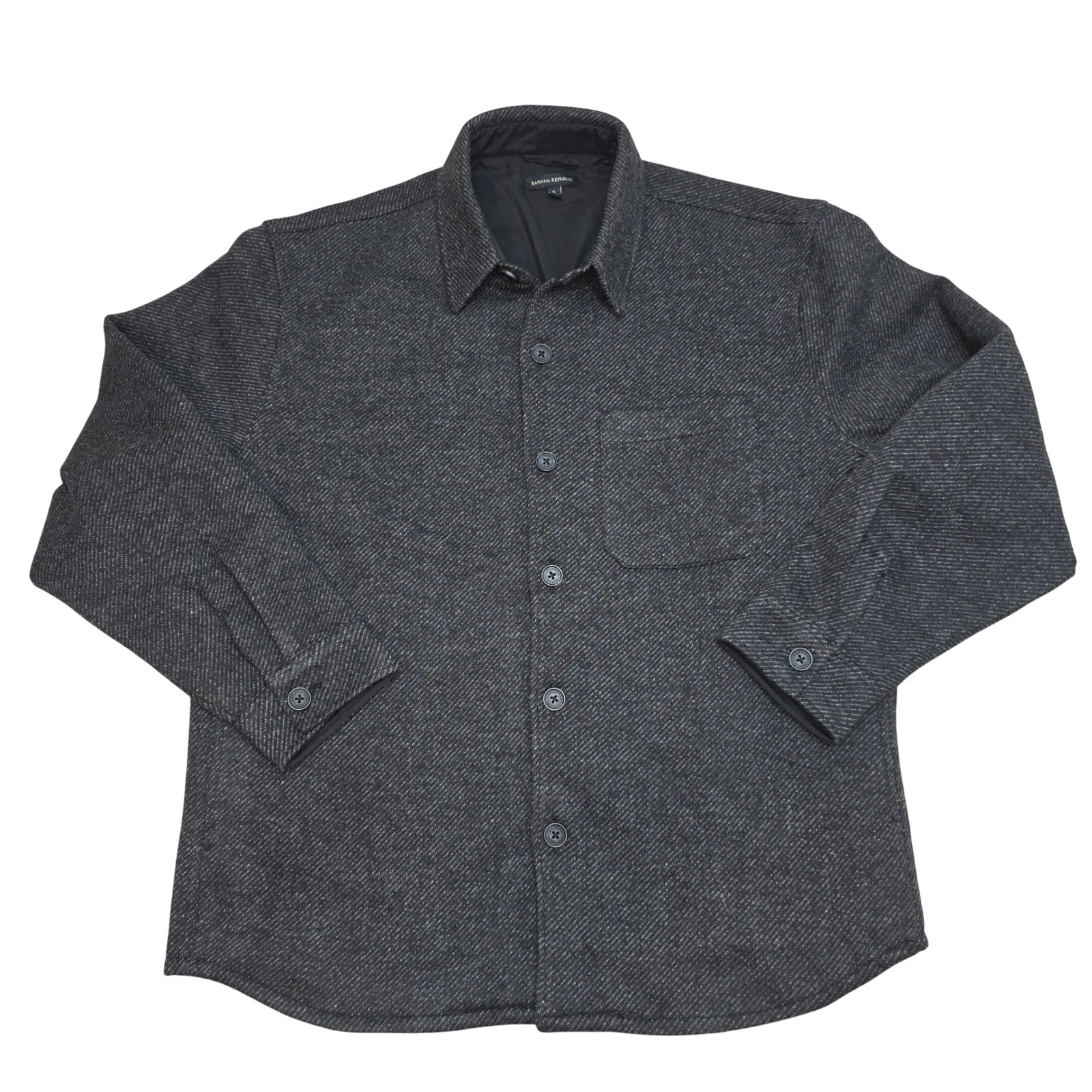 Banana Republic Mens Xl Dark Gray Marled Knit Button Front Lined Shirt Jacket